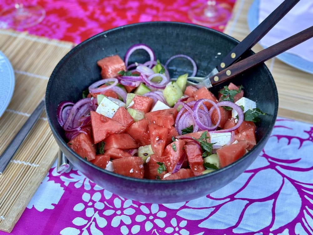 Sallad med vattenmelon, fetaost & mynta